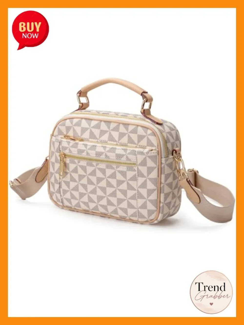Vegan Leather Crossbody Bag with 3 Compartments Wide Strap